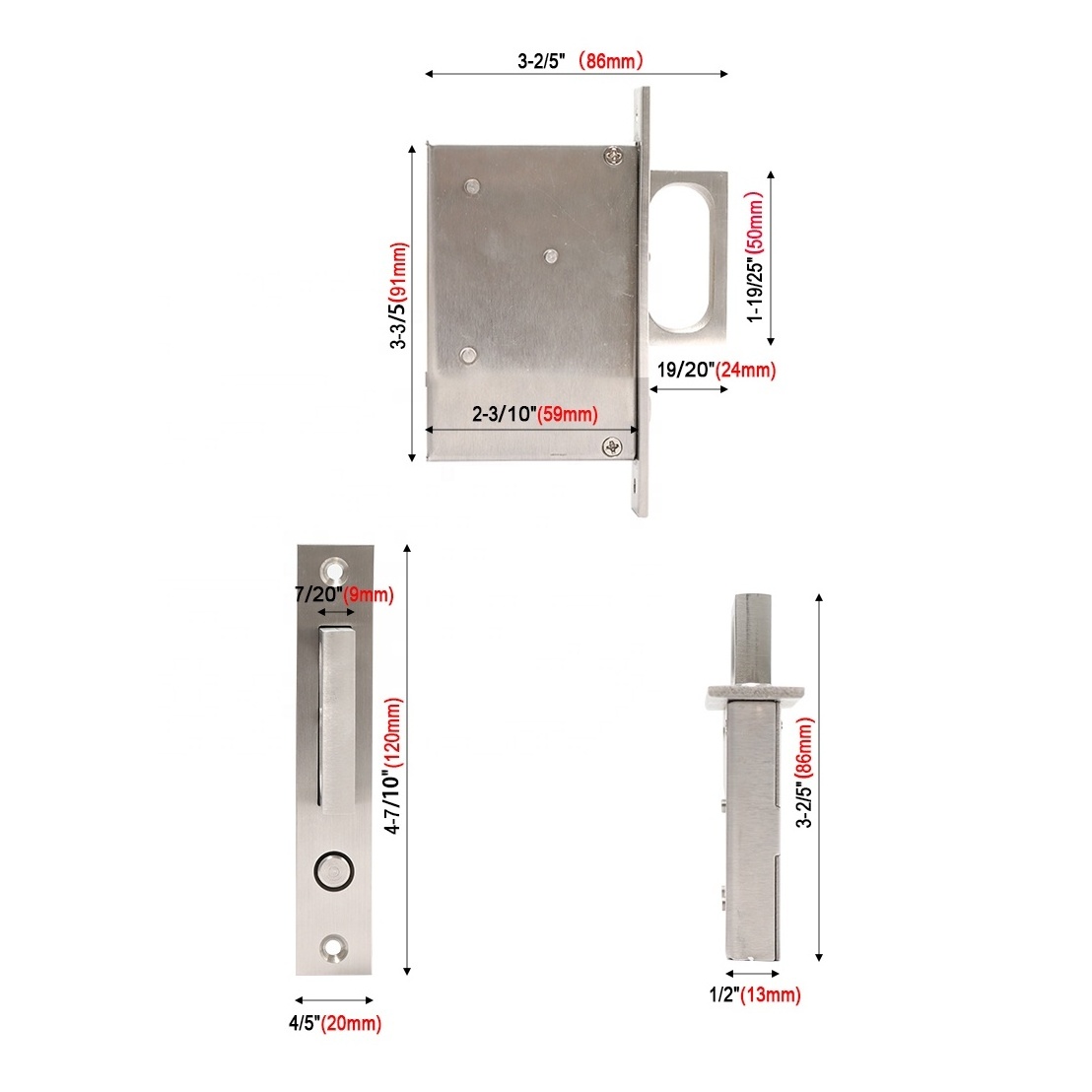 Invisible Hook Lock With Key For Sliding Doors Stainless Steel Brushed Satin Nickel Sliding Door Lock Privacy Pocket Door Locks