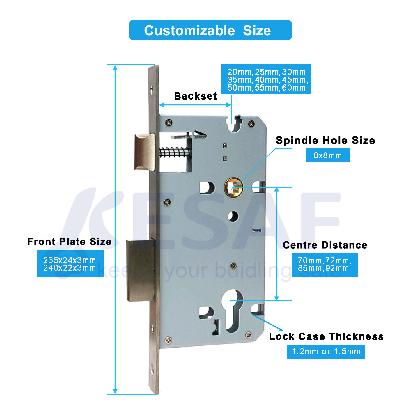 China Manufacturer Metal Door Hardware Stainless Steel  Security Door Outdoor Gate Mortice Lock