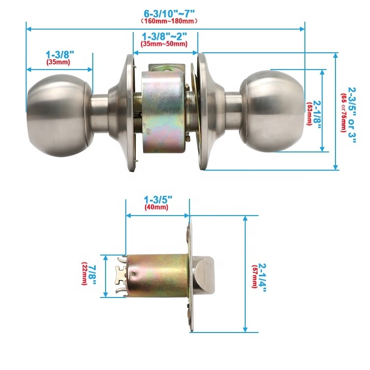 Fire Rated Deadbolt Latch Cylinder Sash Mortice Interior Door Round Turn Knob One Side Stainless Steel Cylindrical Knob Locks