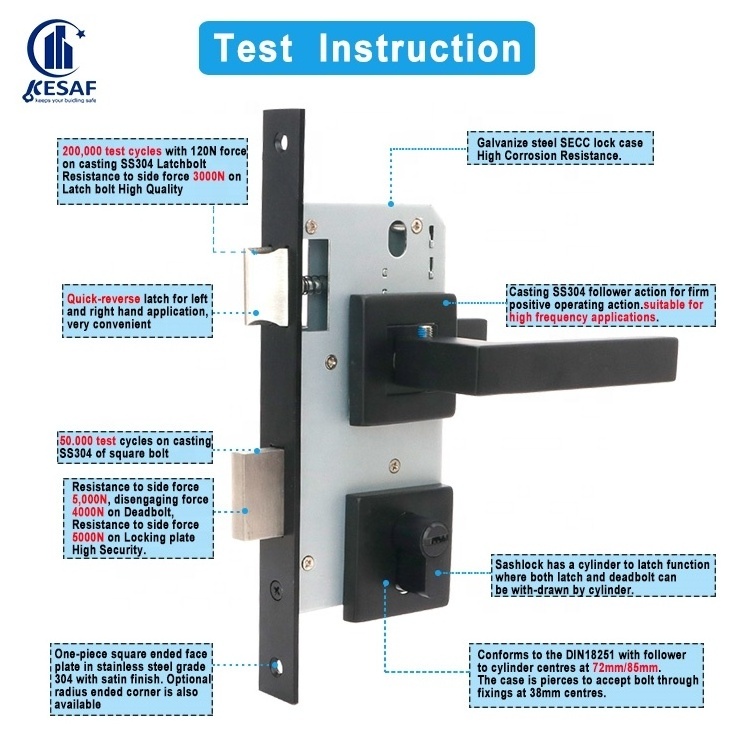 6072 Mortise Fire Rating Door Lock Body Dead Bolt Lock Safety Deadbolt Euro Mortise Latch Lock For Door