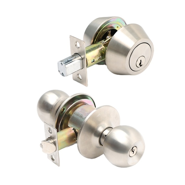 Top Quality Satin Nickel Door Knob House Interior Door Round Combo Locks Keyed Entry Tubular Door Knobset Deadbolt Lock