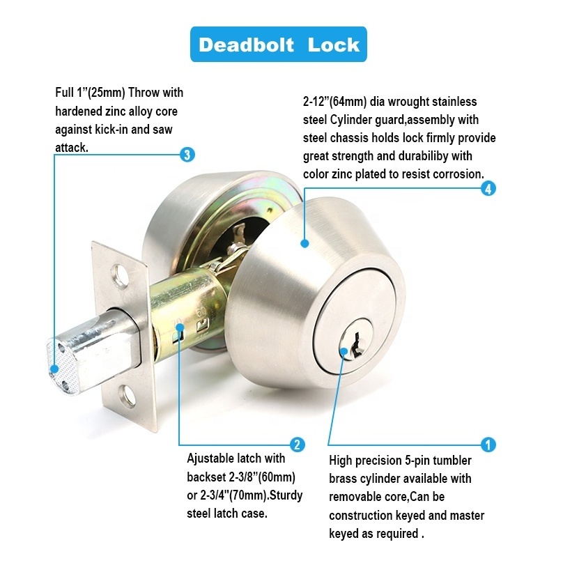 Satin Nickel Door Knob House Interior Round Combo Locks Keyed Entry Tubular Door Knobset Manufacturer Deadbolt Lock