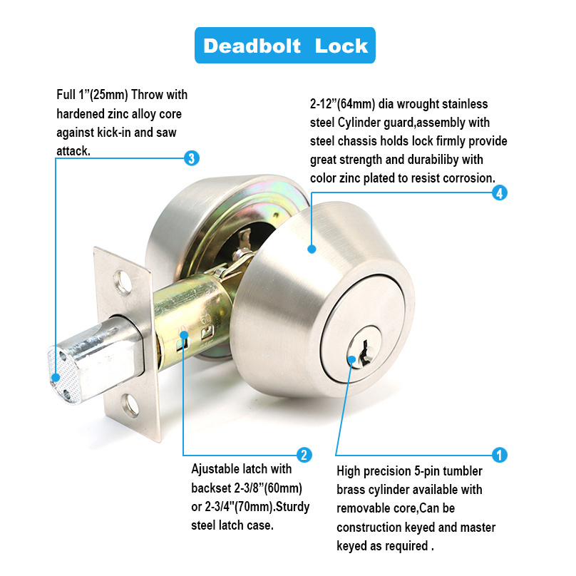 Top Quality Satin Nickel Door Knob House Interior Door Round Combo Locks Keyed Entry Tubular Door Knobset Deadbolt Lock