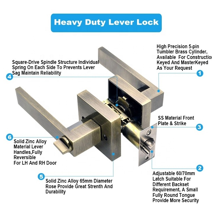 Outdoor Manual Door Lock Zinc Alloy Safety Lever Lock Handle Lock Set for Front Door