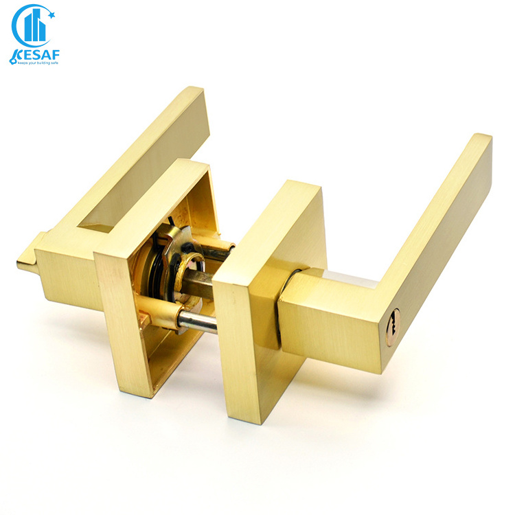 Door Lock Handle Set Polished Gold Square 3 Lever Lock Zinc Alloy heavy Duty Tubular Lever Lock