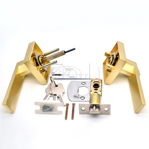 Door Lock Handle Set Polished Gold Square 3 Lever Lock Zinc Alloy heavy Duty Tubular Lever Lock