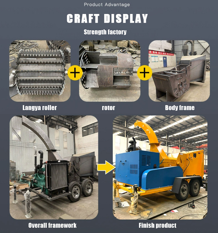 ODM Brand Trailer Mounted Gravity Feeding Petrol Engine Shredders And Mulchers Machine Wood Chipper