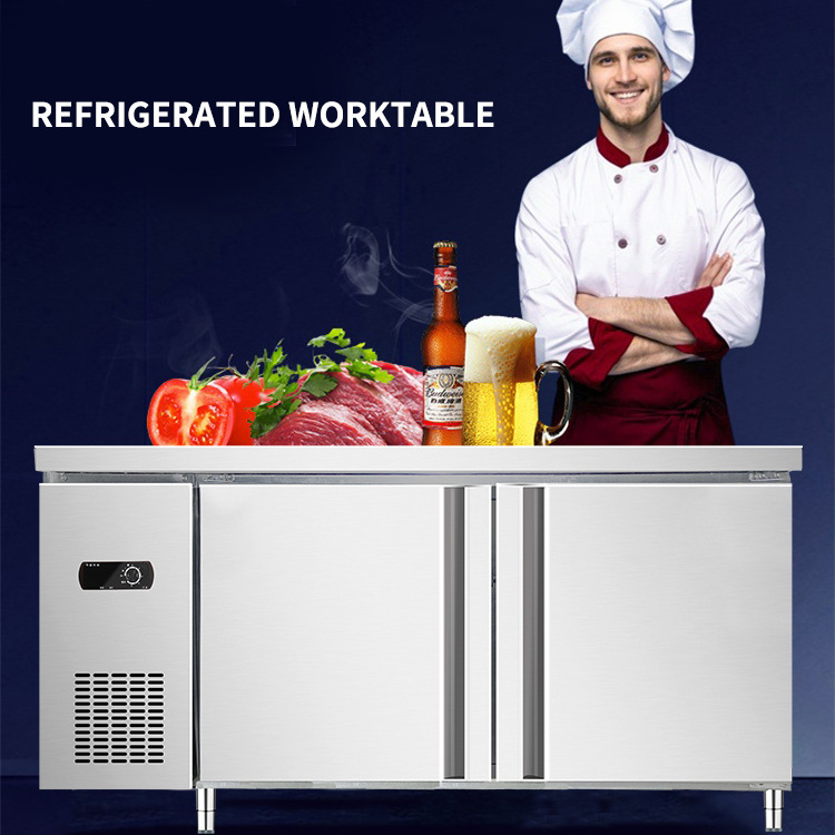 Tabletop operation fridge 2-3 open doors kitchen fridge food grade stainless steel table top operation panel