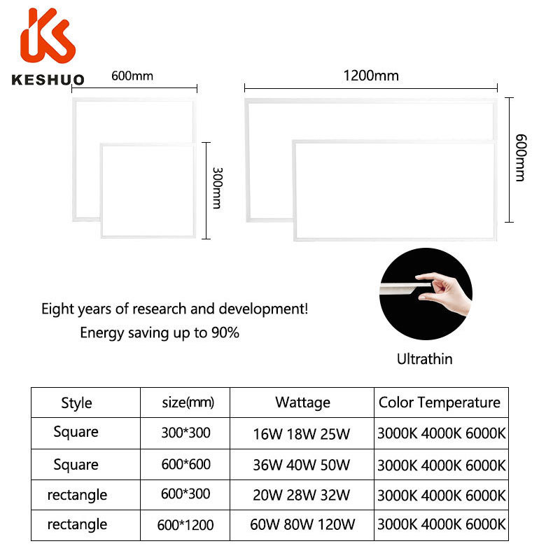 KESHUO Slim Aluminum Iron Office Square 30x30 60x60 60x120 30x120 18W 24W 48W 72W Ceiling Recessed Mounted LED Panel light