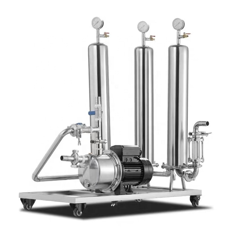 TS Filter Supply [Liquor Filter System] 20 Inch Sanitary Stainless Steel Cartridge Water Filter Housing with Pump Trolley