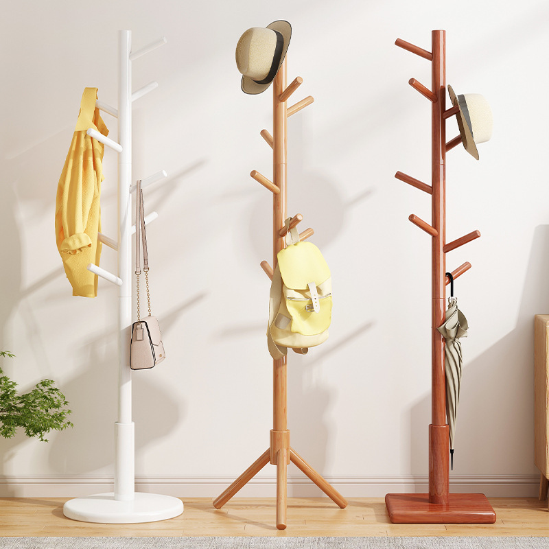 Factory Price Portable Standing Clothes Hanger Home Garment Hat Hanging Rack Stand For Living Room Wooden Coat Racks