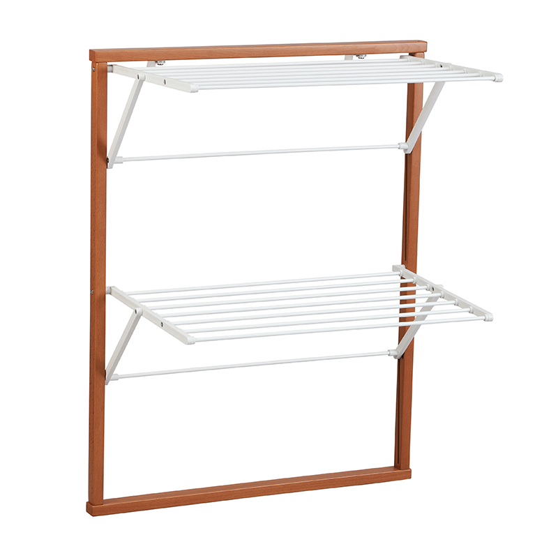 Kesing Wall Mounted Bamboo Clothes Airer 5.4m Drying Space Wood Clothes Drying Rack With 8 Rails