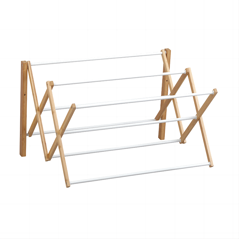 Kesing Wall Mounted Bamboo Clothes Airer 5.4m Drying Space Wood Clothes Drying Rack With 8 Rails