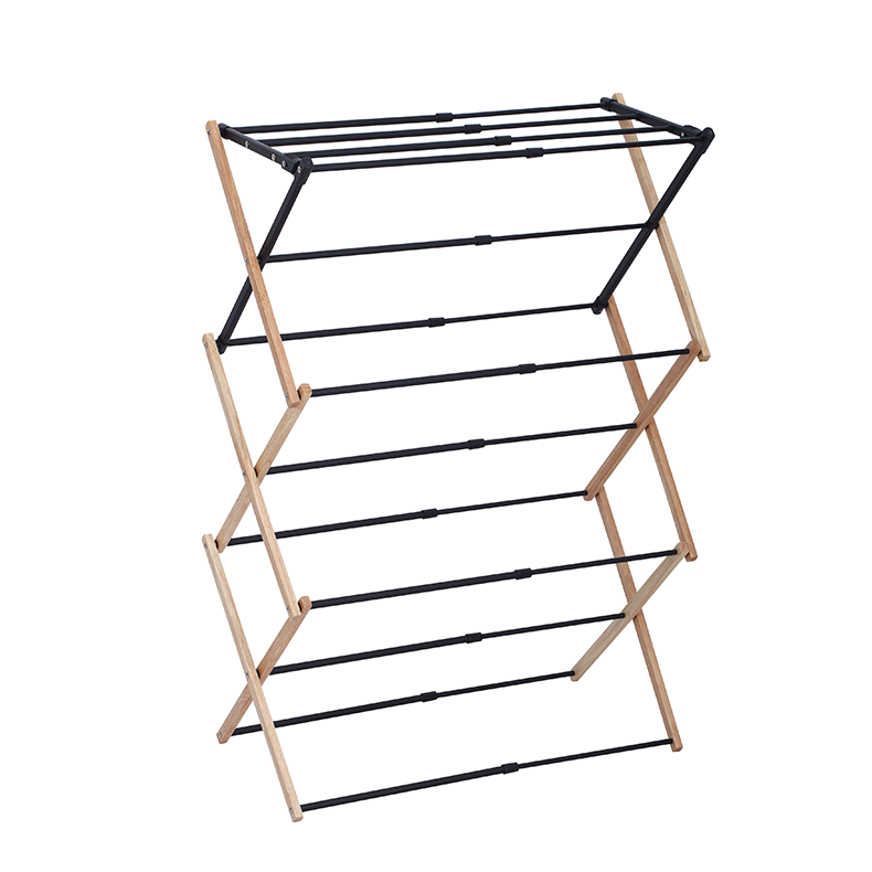 Kesing Wall Mounted Bamboo Clothes Airer 5.4m Drying Space Wood Clothes Drying Rack With 8 Rails