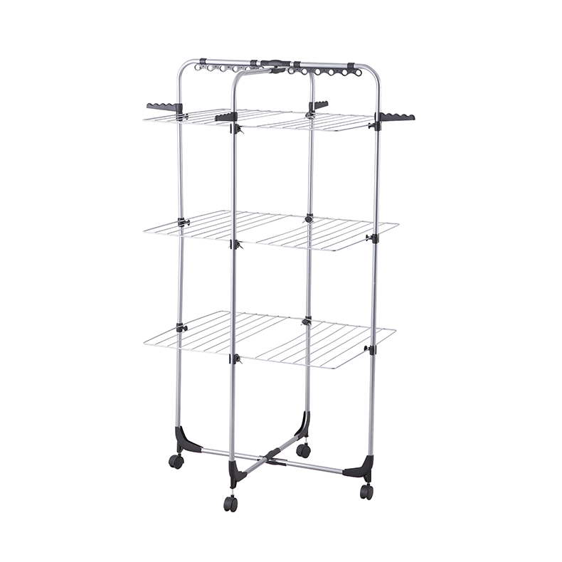 Factory Price Steel 3 Tier Towel Laundry Drying Home Standing With Dryer Hanger Portable Clothes With Wheels Rack