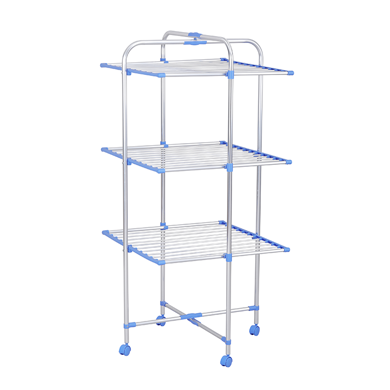 Factory Price Steel 3 Tier Towel Laundry Drying Home Standing With Dryer Hanger Portable Clothes With Wheels Rack