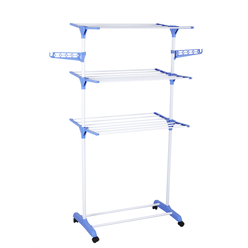 Promotional 3-Tier Folding Laundry Rack Mobile Steel Metal Clothes Hanger for Displaying Coats Bags Clothes with Clip Style