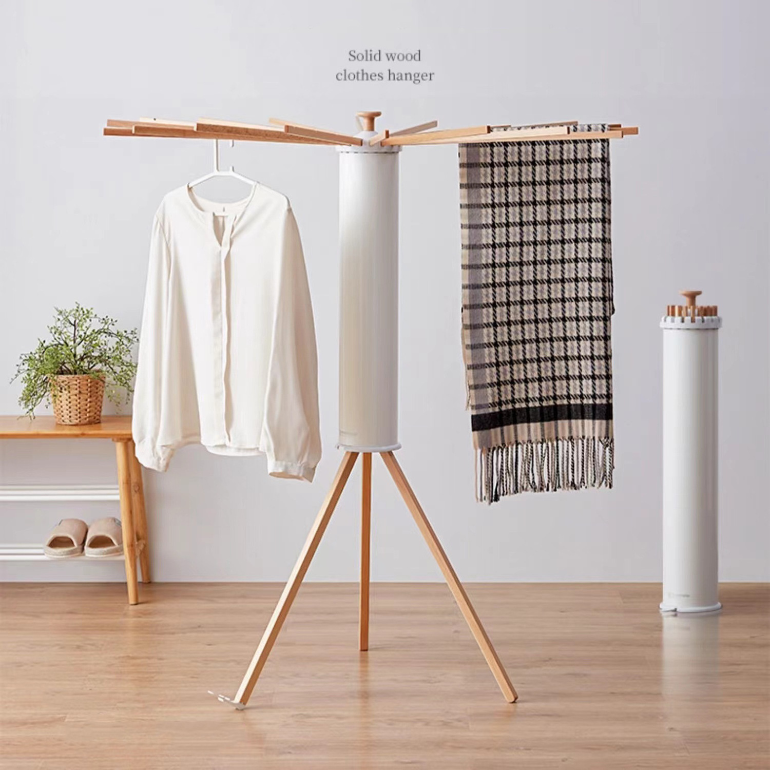 High Level Luxury Standing Hanger Home Garment Hat Hanging Rack Stand Floor Wooden Bag Octopus Tripod Clothes Drying Racks