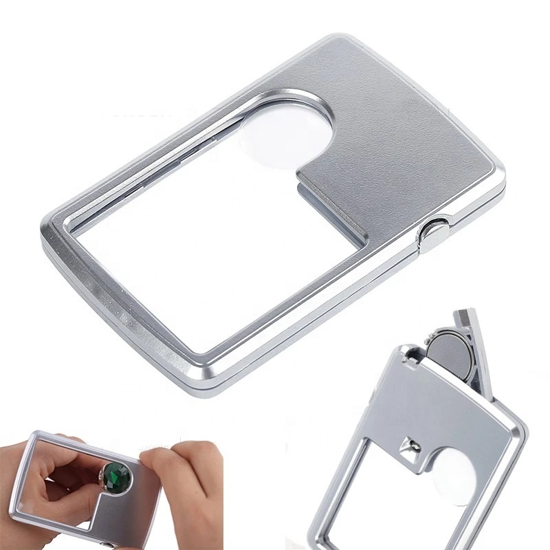 Mini magnifier with light 3x / 6x card type with LED Illumination Pocket Travel Magnifying Glass with LED Light