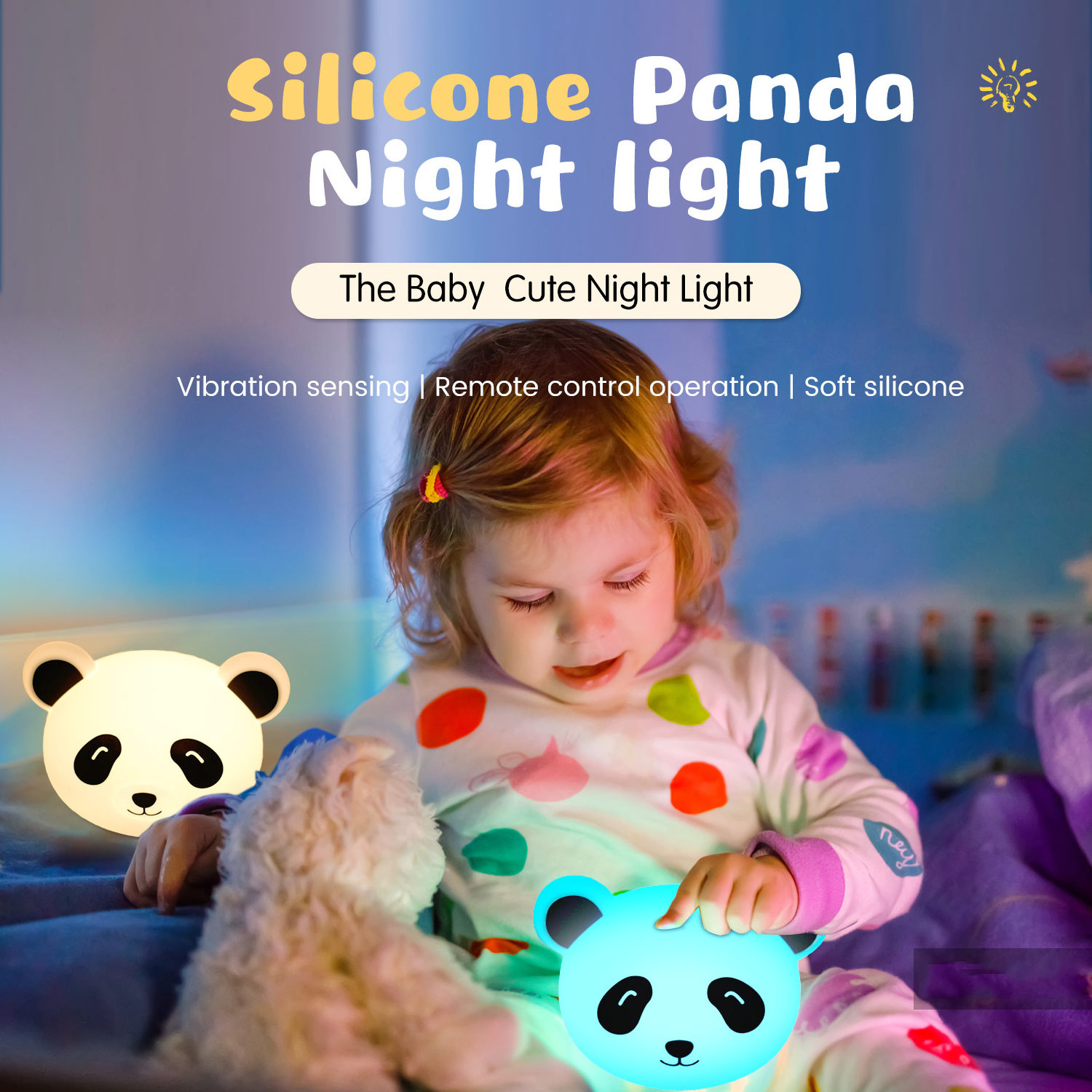 Custom Panda Night Light Lamp Pat Soft Silicone LED Sample Bedroom Usb Mini Modern Rechargeable Printing Logo Night Light