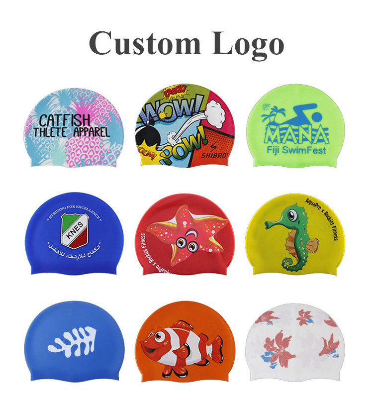 Christmas Custom College Logo Black Big 100% Silicone Swim Caps With Names