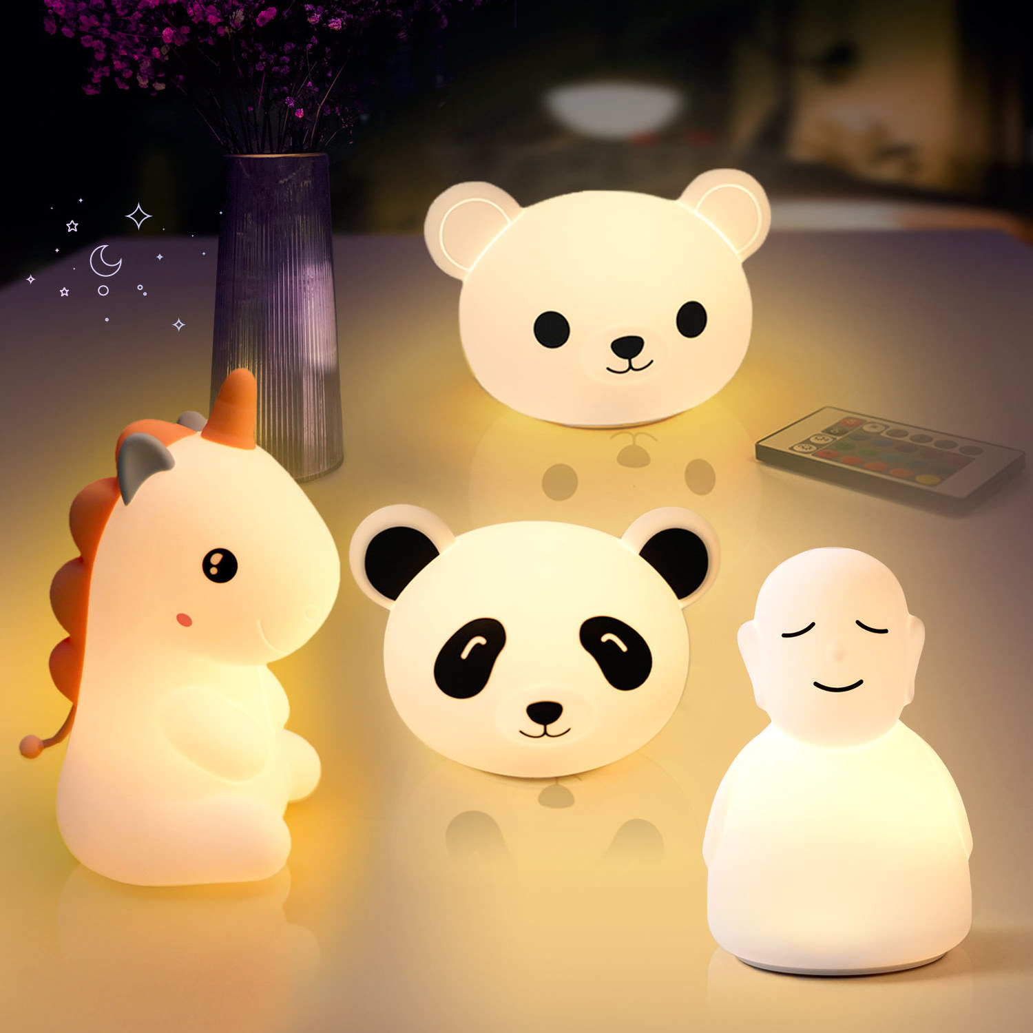 Mini Lovely Rechargeable Led Soft Touch Silicone Night Light For Kids Panda Unicorn Bear Buddha Lamp Silicone Animal Night Light