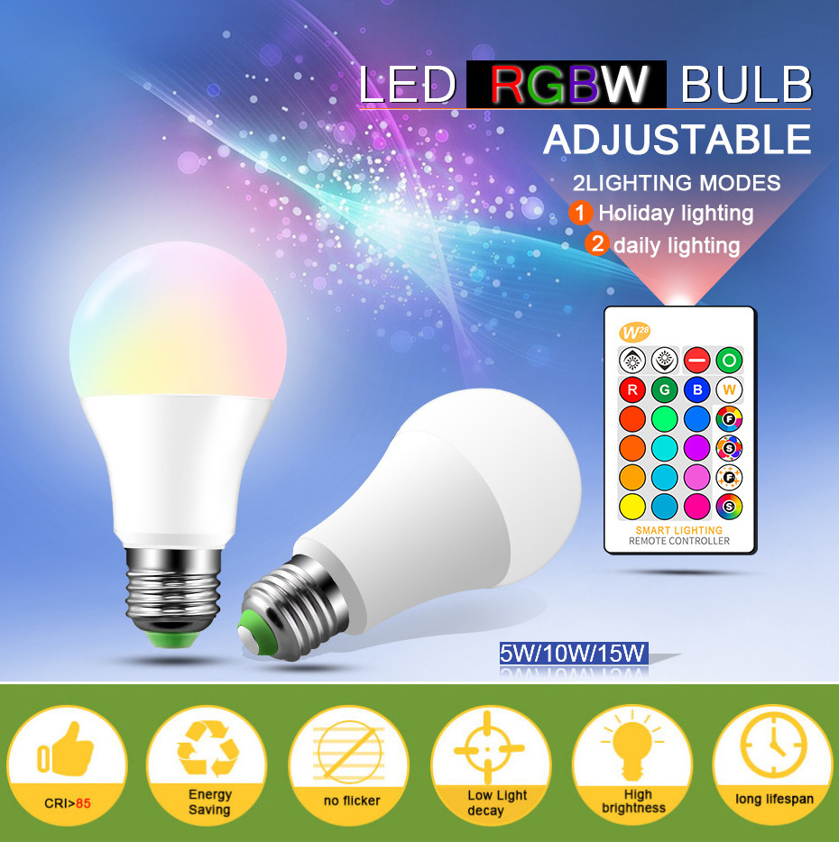 E27 E14 RGB Led Bulb 3W 5W 10W 15W Dimmable 16 Color Changing Magic Bulb Gu10 AC 220V 110V RGB White IR Remote Night Light