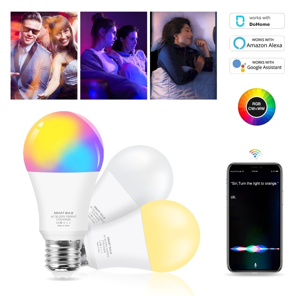 Wifi Smart LED Bulb 12W E27 RGB Color Changing Light Dimmable LED Lamp Work Home Voice Control