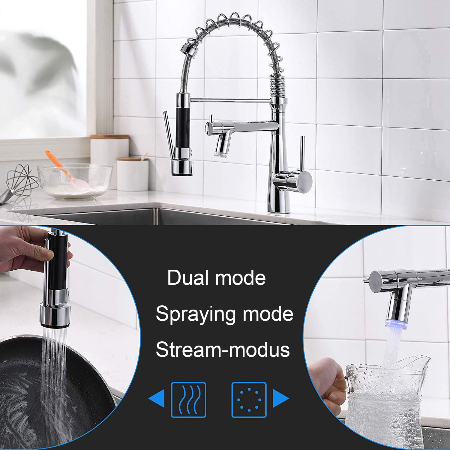 Wholesale Single Handle Kitchen Sink Faucet Black Led Kitchen Faucet for Kitchen Carton Box Graphic Design Modern Contemporary