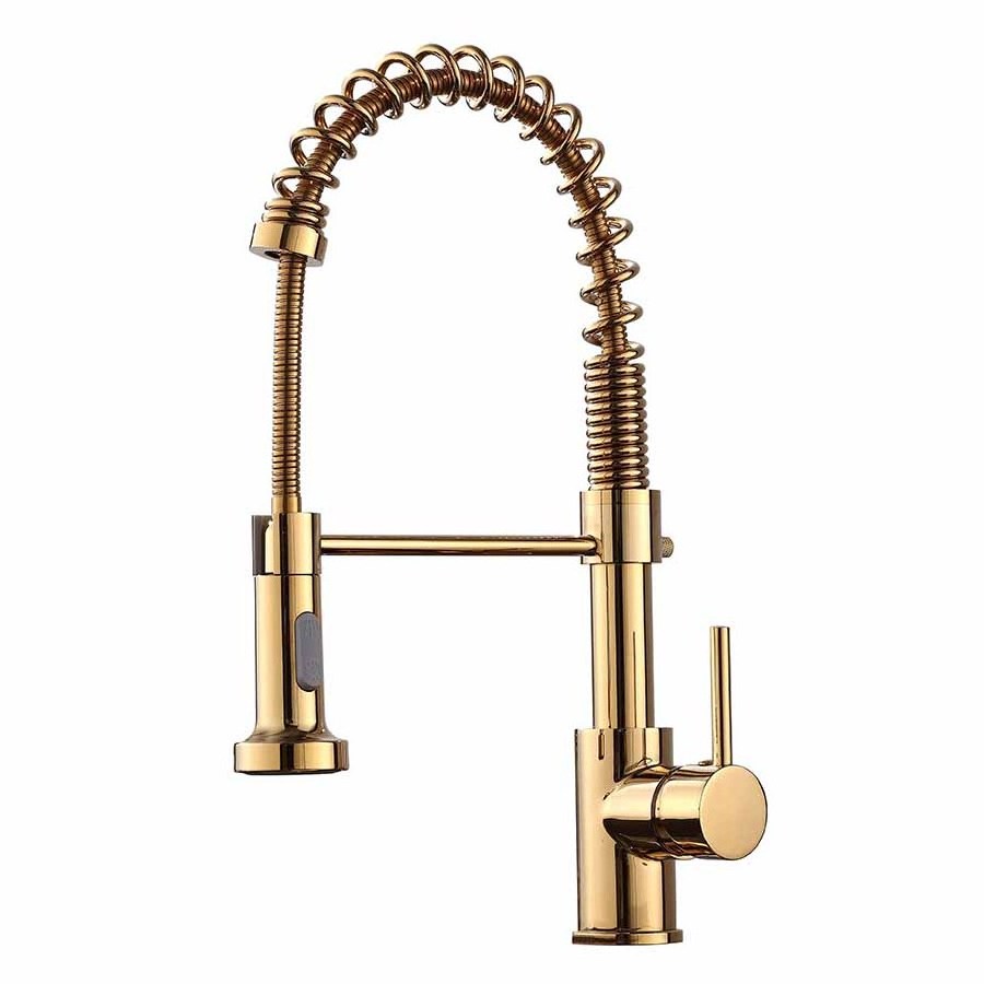 Spring Kitchen Faucets Golden Hot And Cold Water Spring Mixer Tap Pull Out Bridge Contemporary Kitchen Faucet