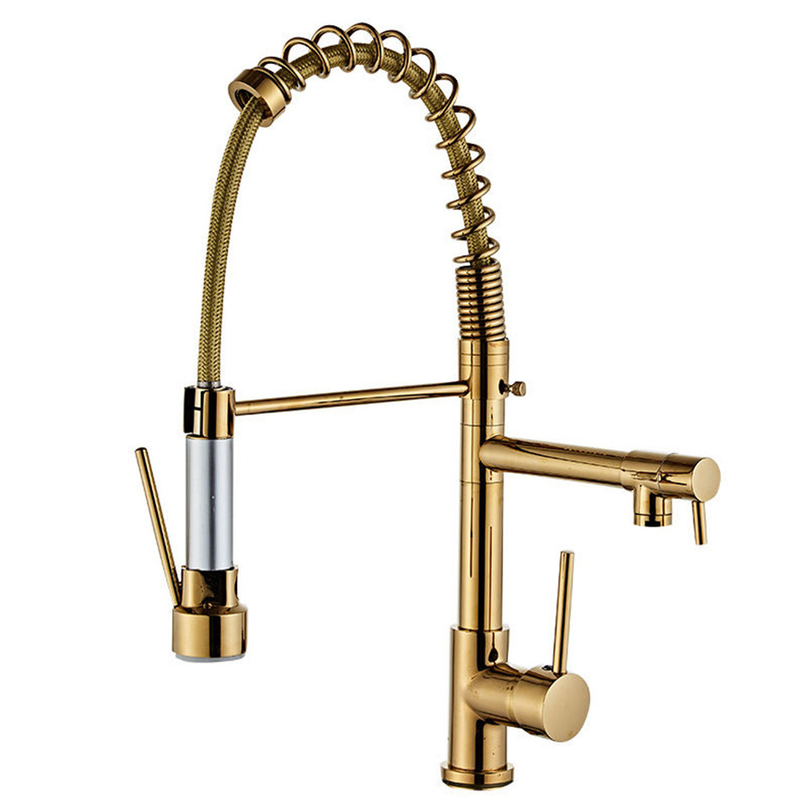 Multi-functional Deck Mounted Tap Gold Silver Pull Out Stainless Steel Kitchen Faucets