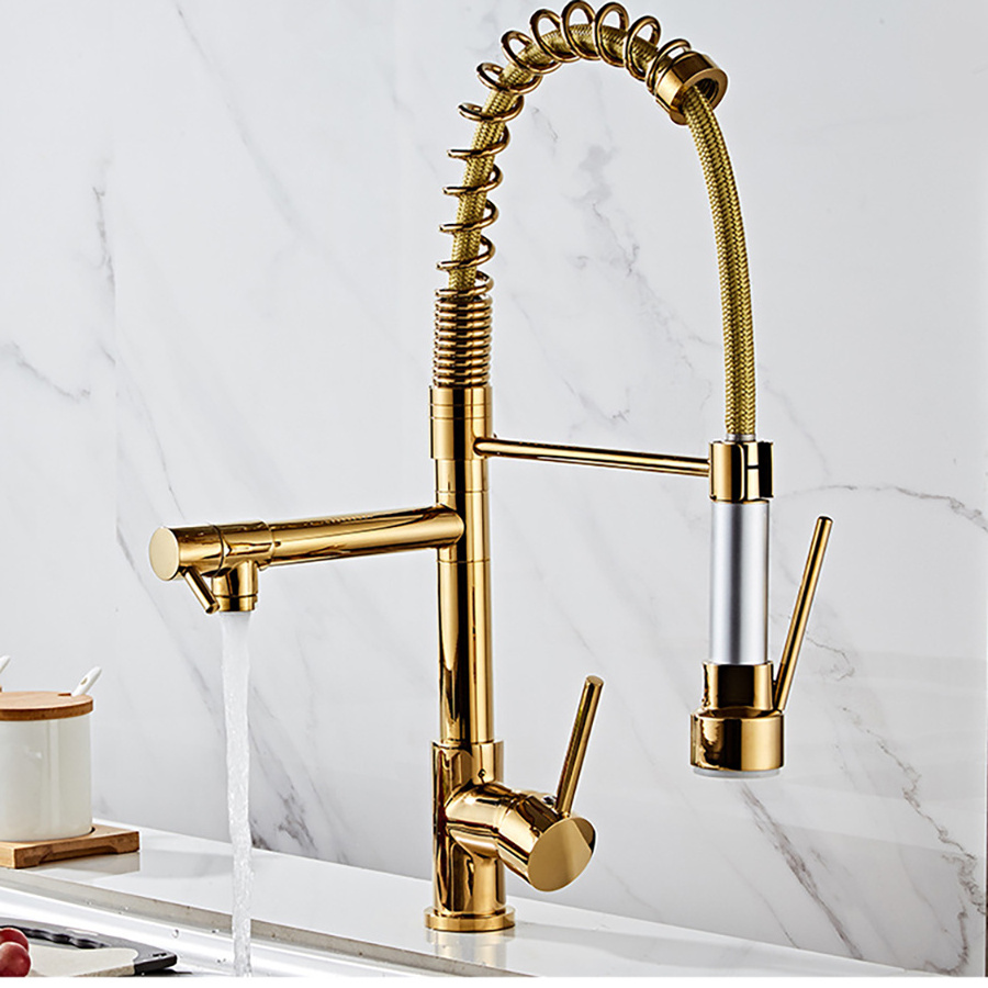 Multi-functional Deck Mounted Tap Gold Silver Pull Out Stainless Steel Kitchen Faucets