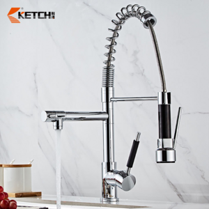 Multi-functional Deck Mounted Tap Gold Silver Pull Out Stainless Steel Kitchen Faucets