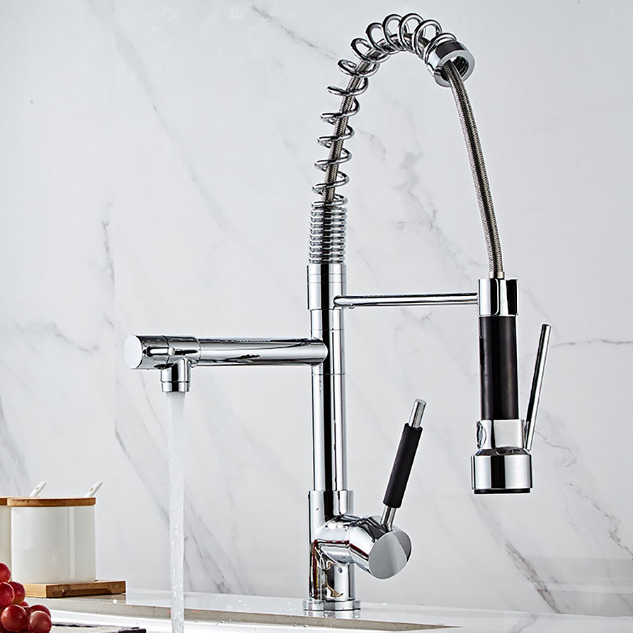 Pull Out Kitchen Sink Faucet Deck Mounted 360 Adjustable Flexible Stainless Steel Kitchen Faucets