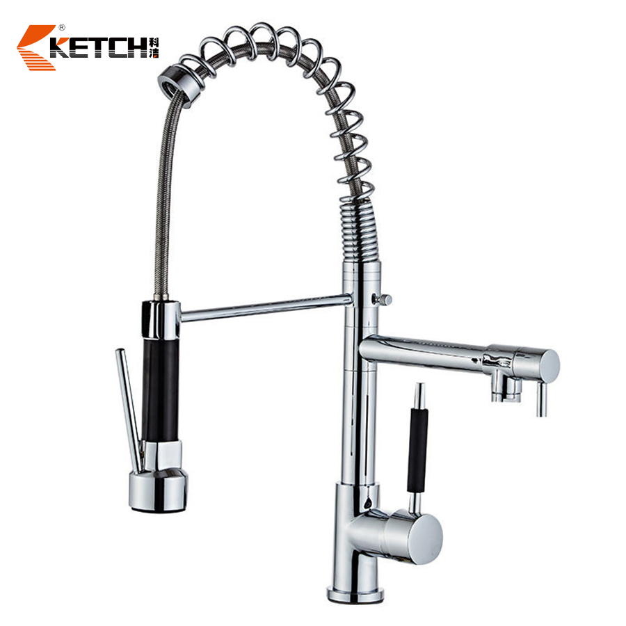 Pull Out Kitchen Sink Faucet Deck Mounted 360 Adjustable Flexible Stainless Steel Kitchen Faucets