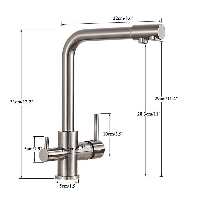 3 Way Single Handle Brushed Kitchen Filter Tap Water Purification Sink Tap 3 Way Kitchen Faucets