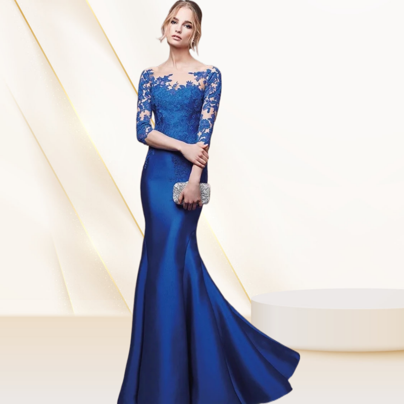 OEM Luxury Royal Blue Bride Prom Red Carpet Mesh Flower Embroider Fishtail Satin Gowns Wedding Party Long Arabic Evening Dresses