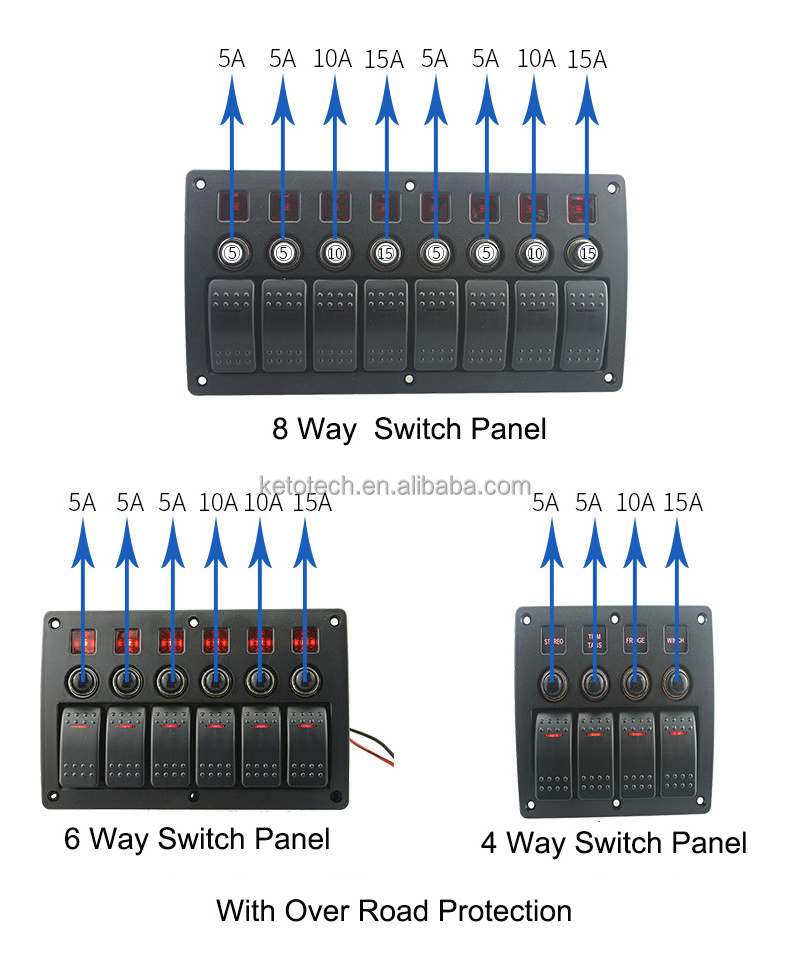 Marine/RV/Caravan rocker waterproof switch panel 4 switch 12-24V