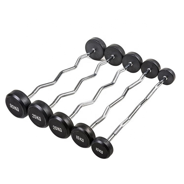 Hot selling weight lifting equipment gym fitness set tools Rubber round head Barbell fixed weight straight/curl