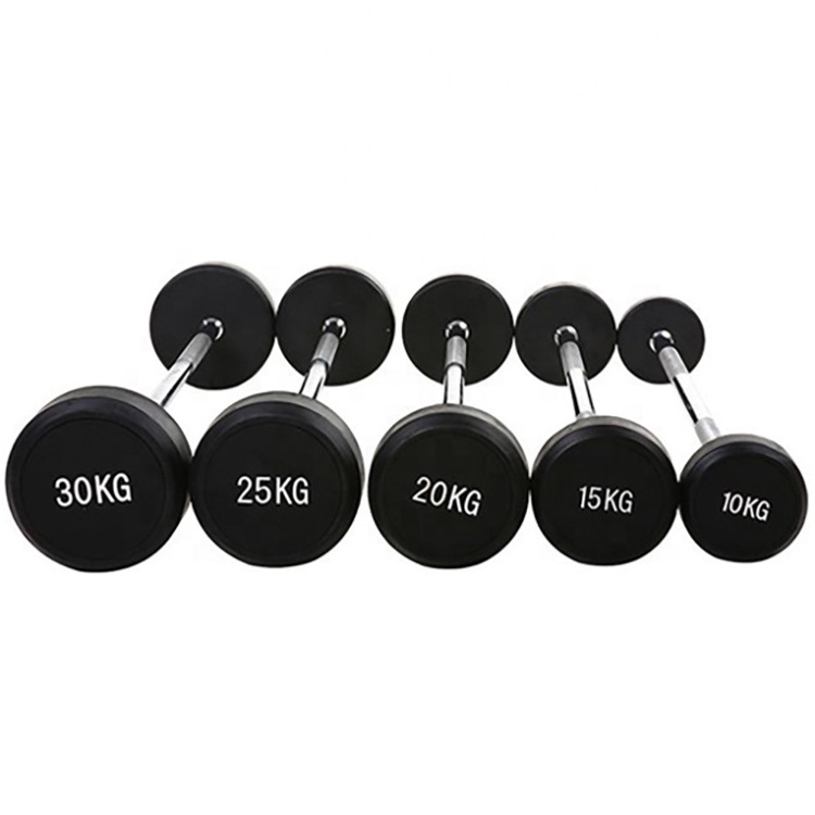 Hot selling weight lifting equipment gym fitness set tools Rubber round head Barbell fixed weight straight/curl