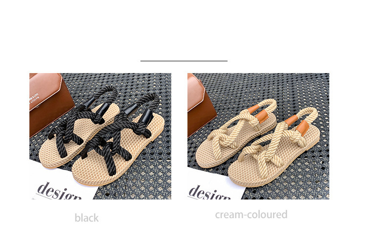 2021 Ladies Flat Handmade Straw Shoes Rope Sandals Women's Linen Woven Hemp Rope Beach Slippers Rubber Summer Slippers Webbing