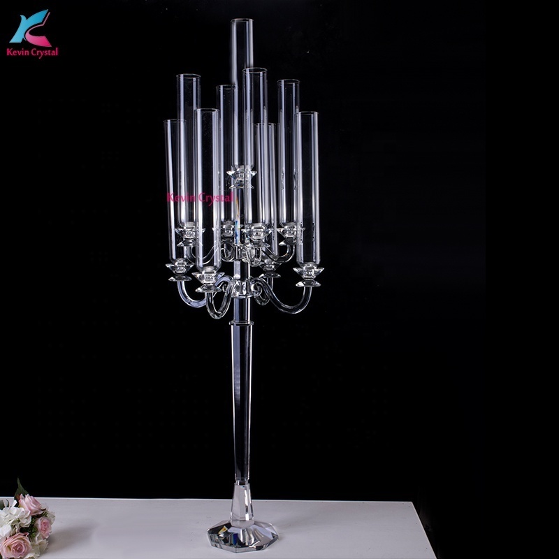 K-1058 PINK tall wedding lampshade candelabra table centerpiece 5 arms wedding crystal  candelabra