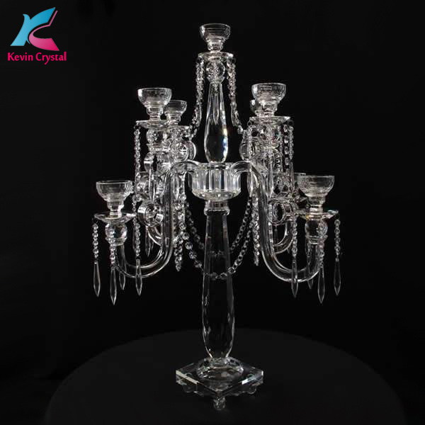 K-1052 tall table centerpiece candelabra 9 arms crystal wedding candelabra