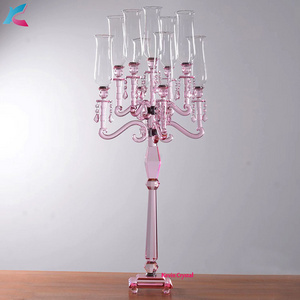 K-1058 PINK tall wedding lampshade candelabra table centerpiece 5 arms wedding crystal  candelabra