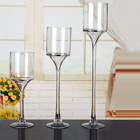 wedding table glass centerpiece tealight holder/hurricane glass tealight candle holders set/glass trio pedestal candleholder