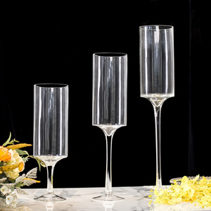 wedding table decor glass pedestal candl/long stem clear glass candle holder/hot sale glass tube candle holder