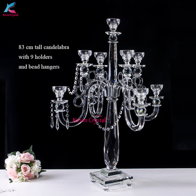 K-1052 tall table centerpiece candelabra 9 arms crystal wedding candelabra