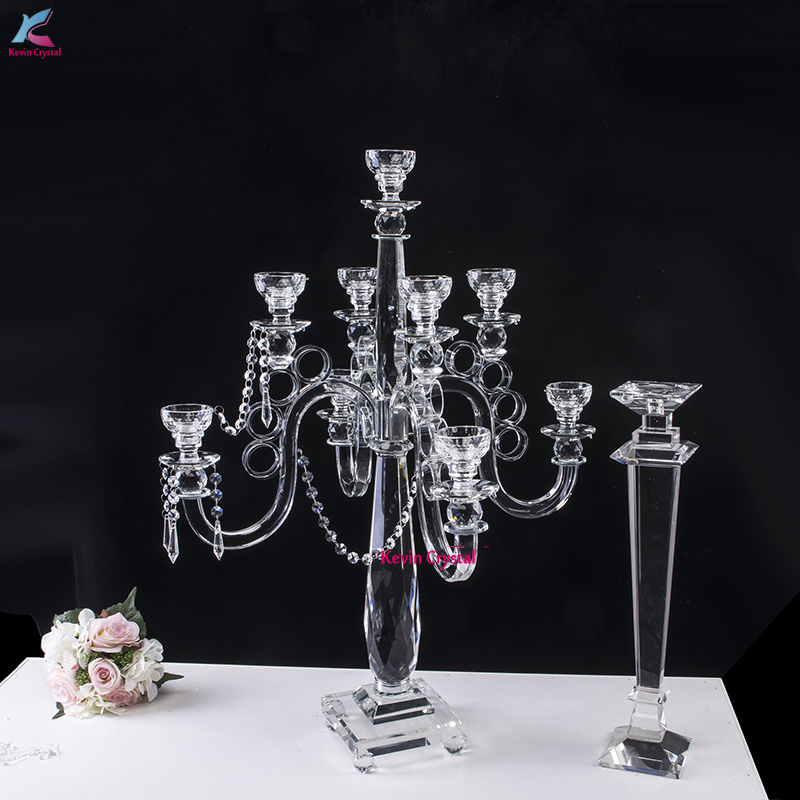 K-1052 tall table centerpiece candelabra 9 arms crystal wedding candelabra