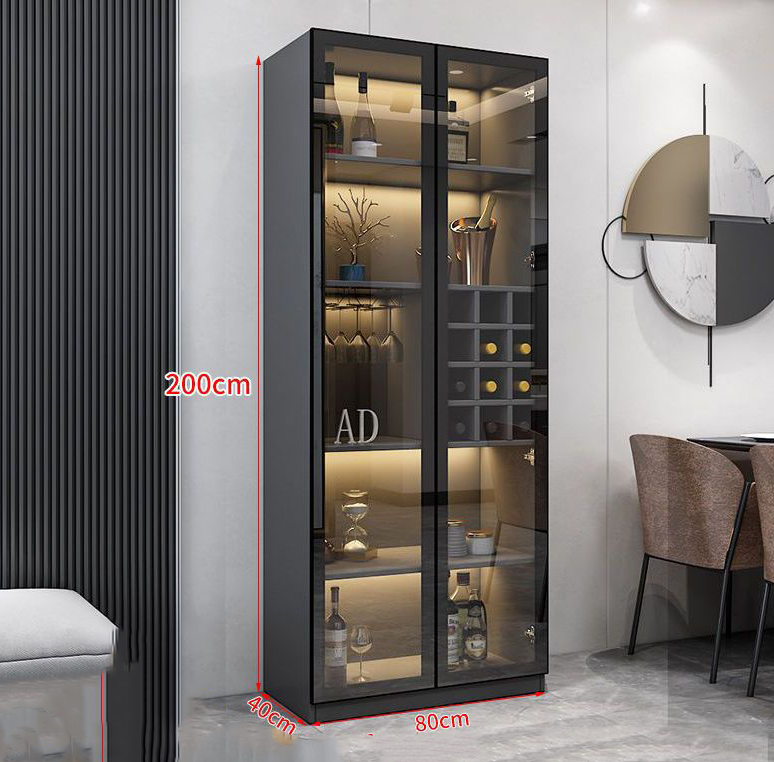 Modern LED Light Glass Door Wine Cabinet, Living Room Home Display Showcase