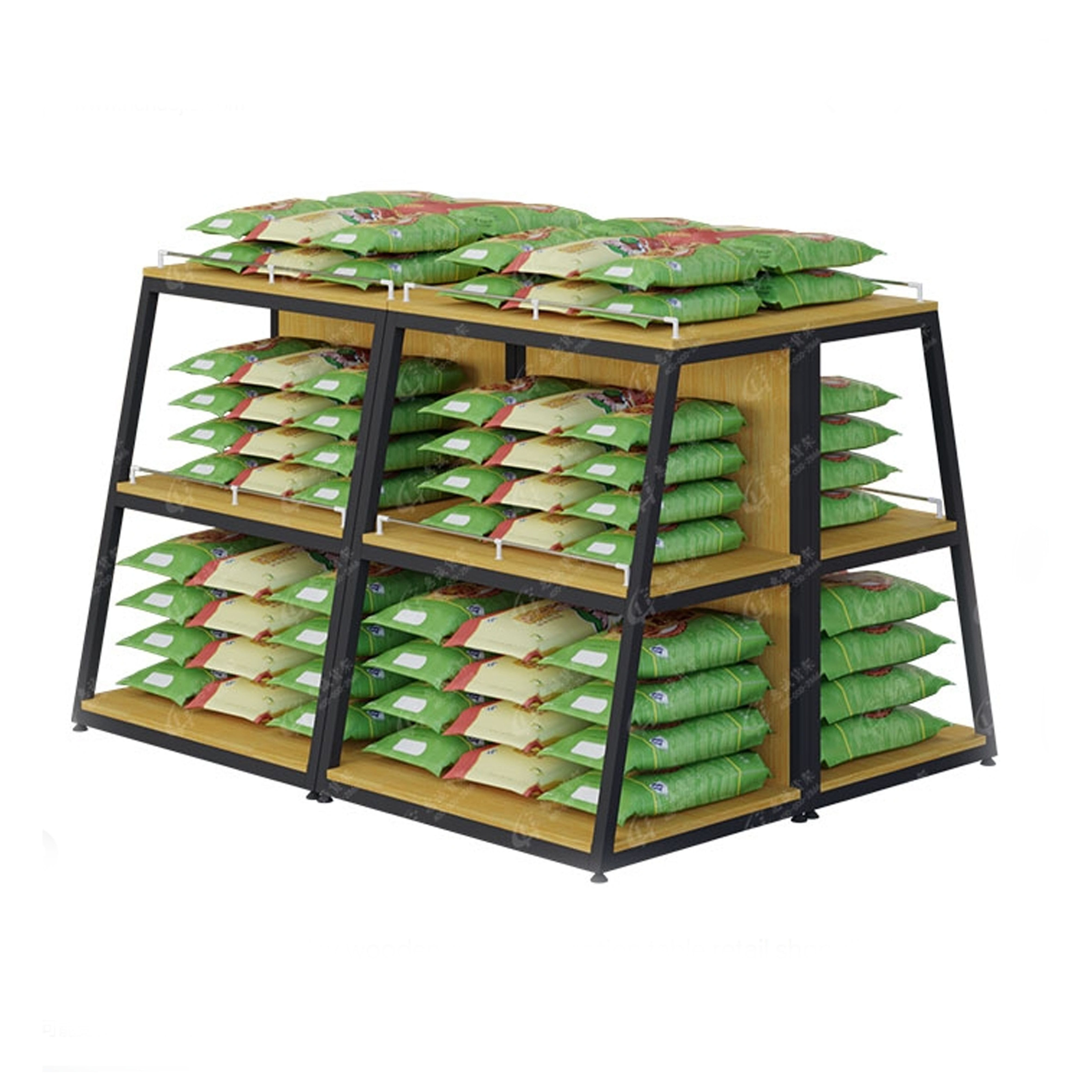 KEWAY Supermarket 3 Layers Display Wooden Metal Promotion Table Retail Shop Display Super Market Stand